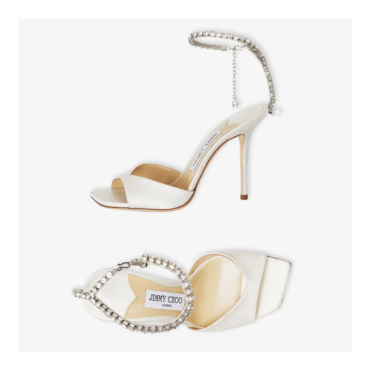 JIMMY CHOO Saeda 100 Crystal-Embellished Heeled Sandals - White