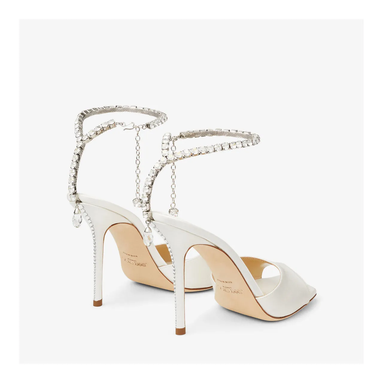 JIMMY CHOO Saeda 100 Crystal-Embellished Heeled Sandals - White