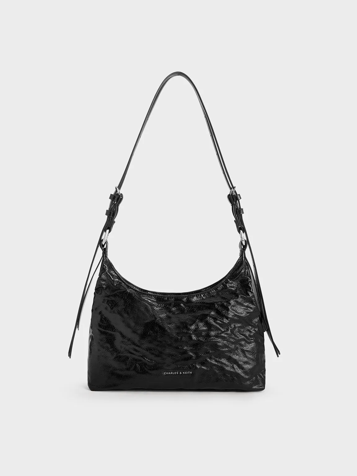 Lark Crinkle-Effect Hobo Bag - Noir