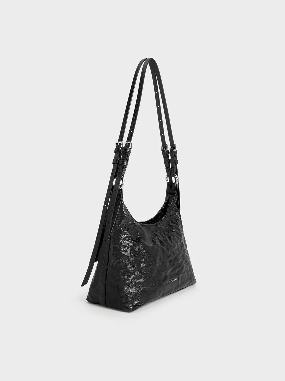 Lark Crinkle-Effect Hobo Bag - Noir