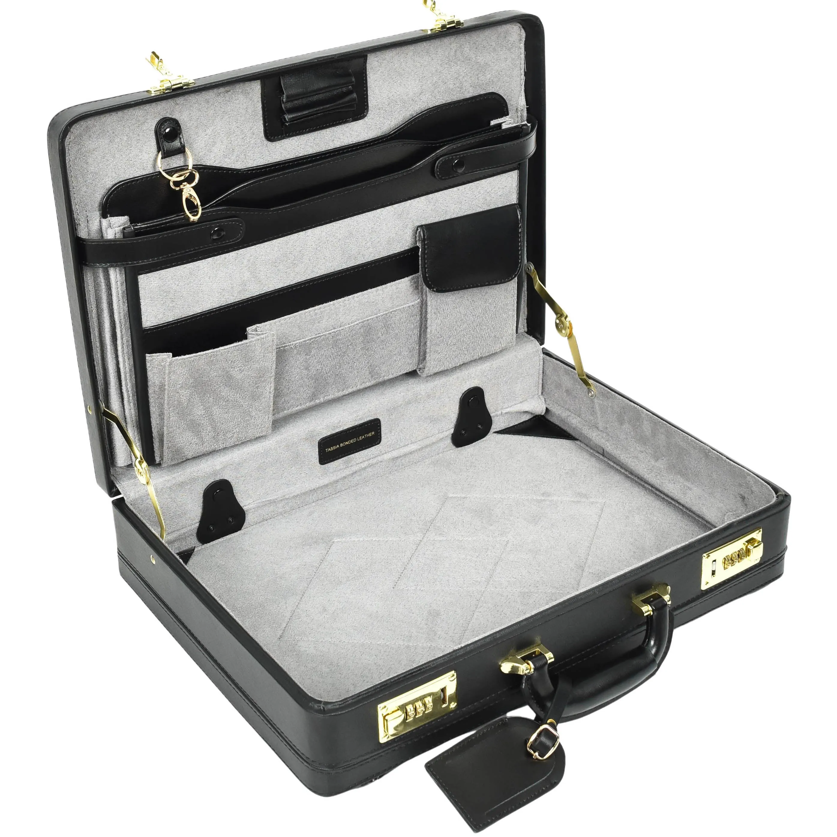 Leather Attache Classic Briefcase Grasmere Black