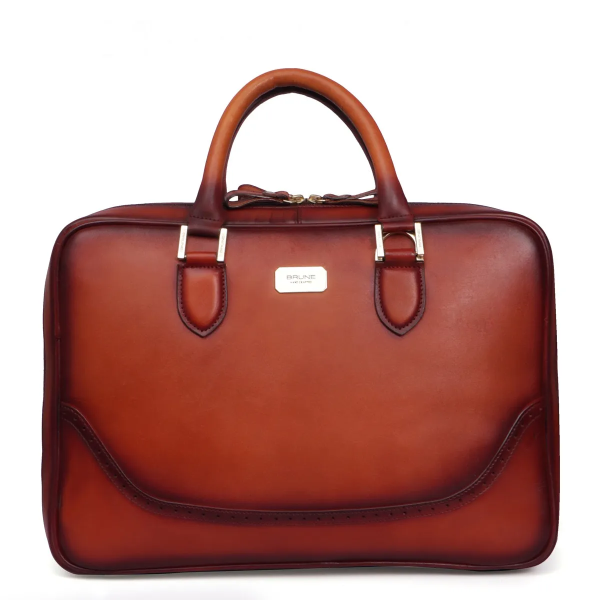 Leather Laptop/Office Tan Briefcase With Brogue Detailing