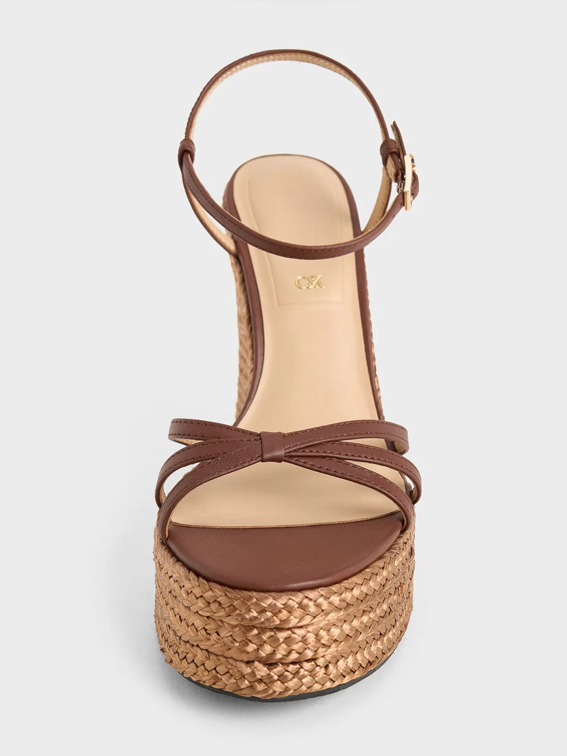 Leather Strappy Espadrille Wedges - Brown