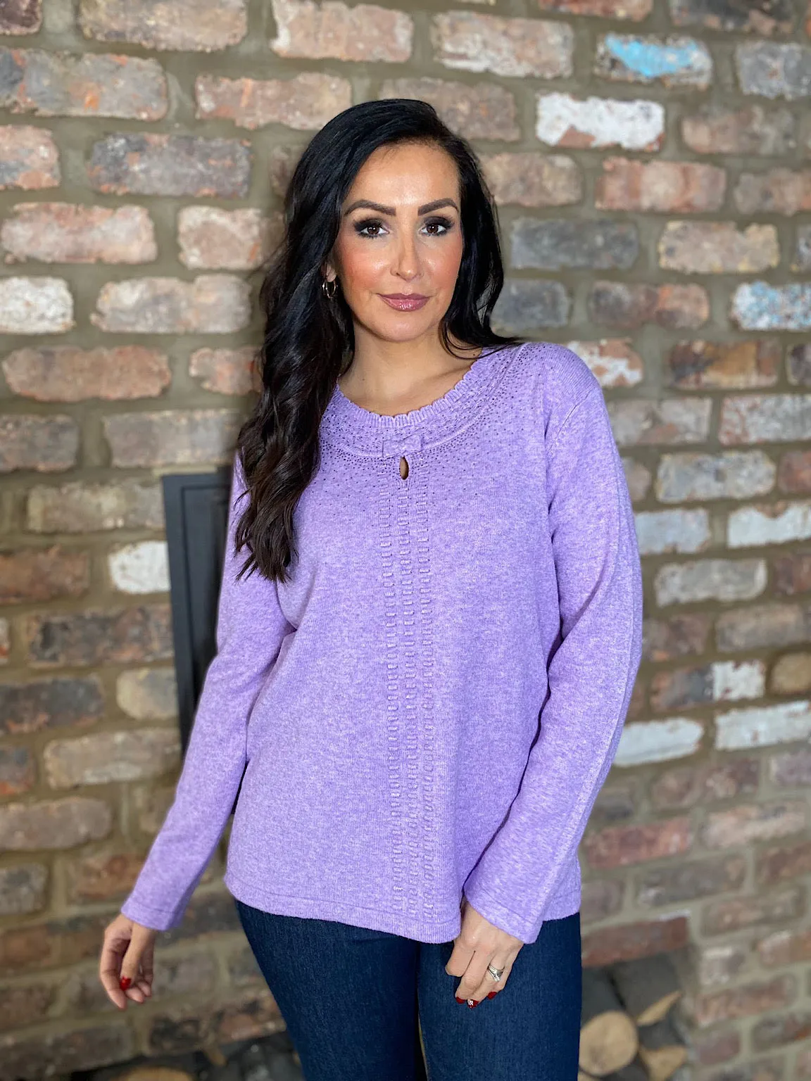 Lilac Diamante Detailed Knit Top Clara