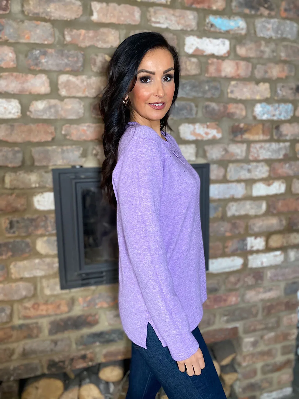 Lilac Diamante Detailed Knit Top Clara