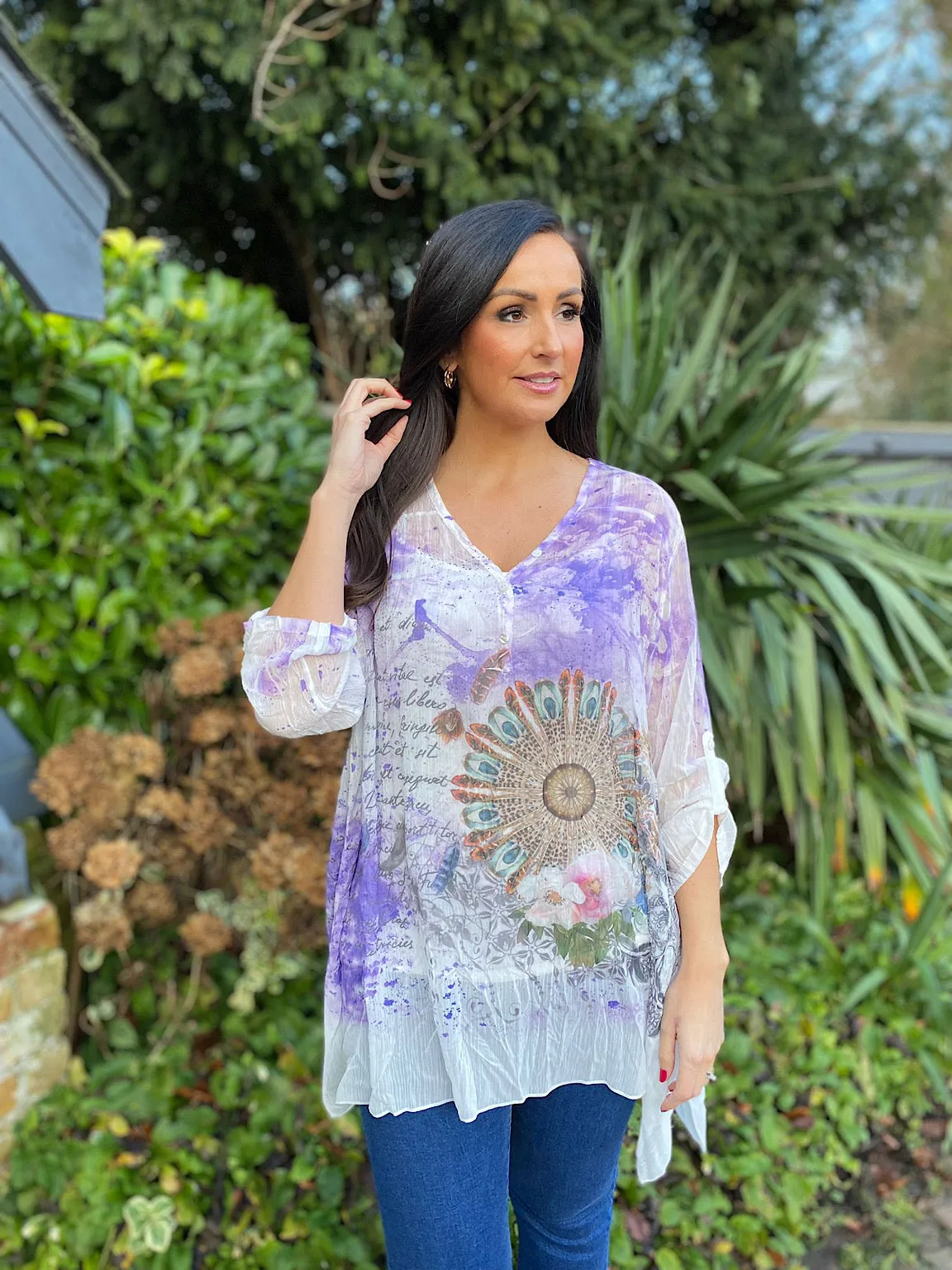 Lilac Layered Feather Pattern Top Diane