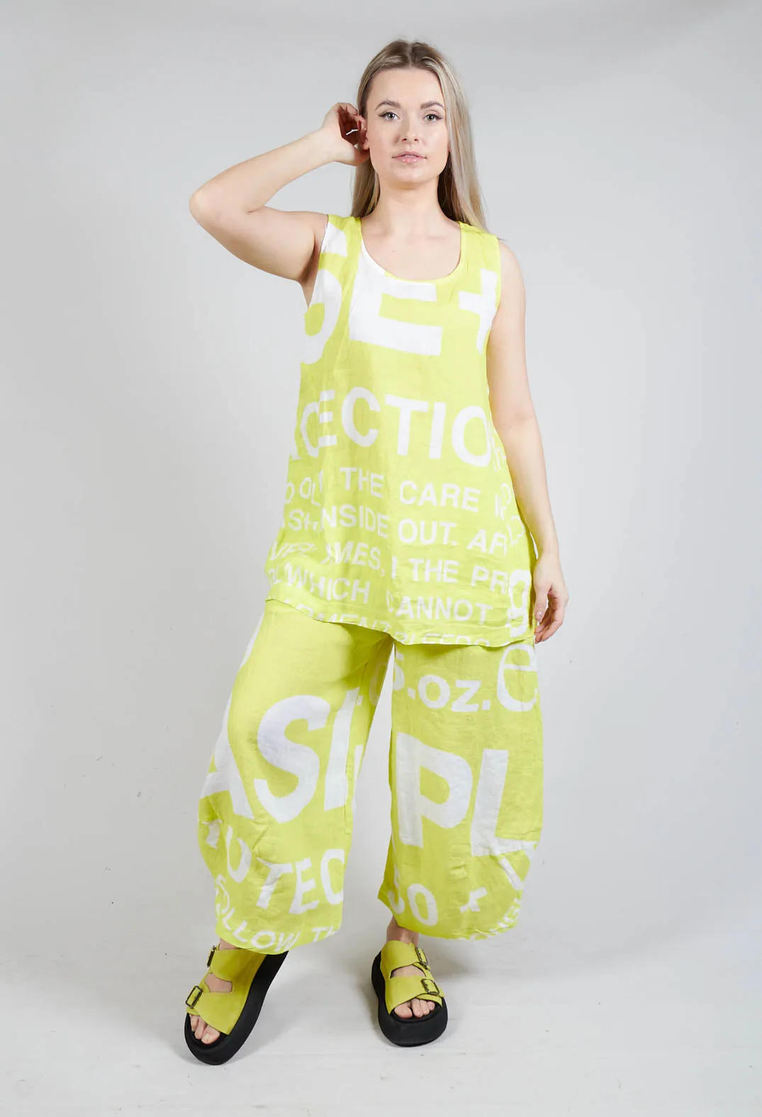 Linen Vest Top with Large Lettering in Sun Print