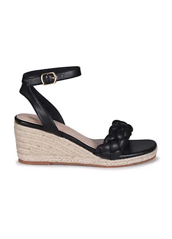 Linzi Megan Black Plaited Strap Wedges | Grattan