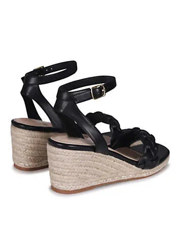 Linzi Megan Black Plaited Strap Wedges | Grattan