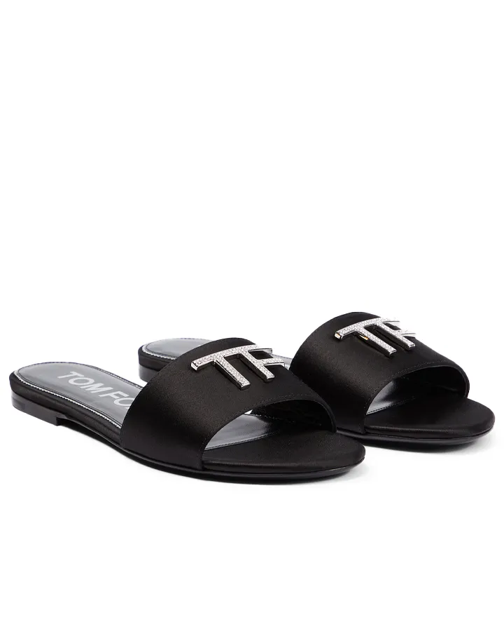 Logo Satin Slides in Black