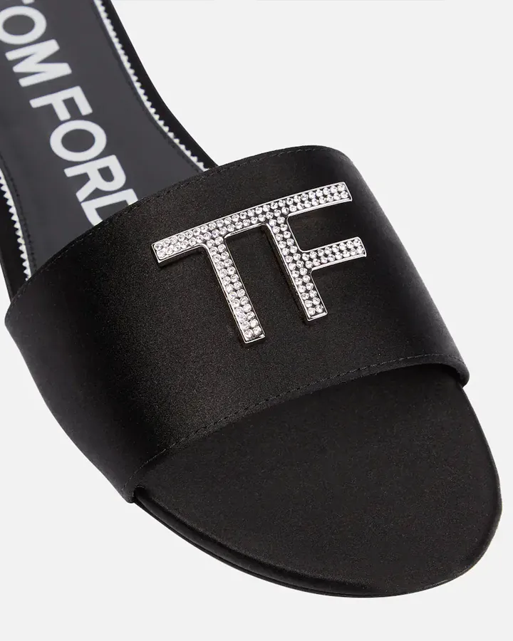 Logo Satin Slides in Black