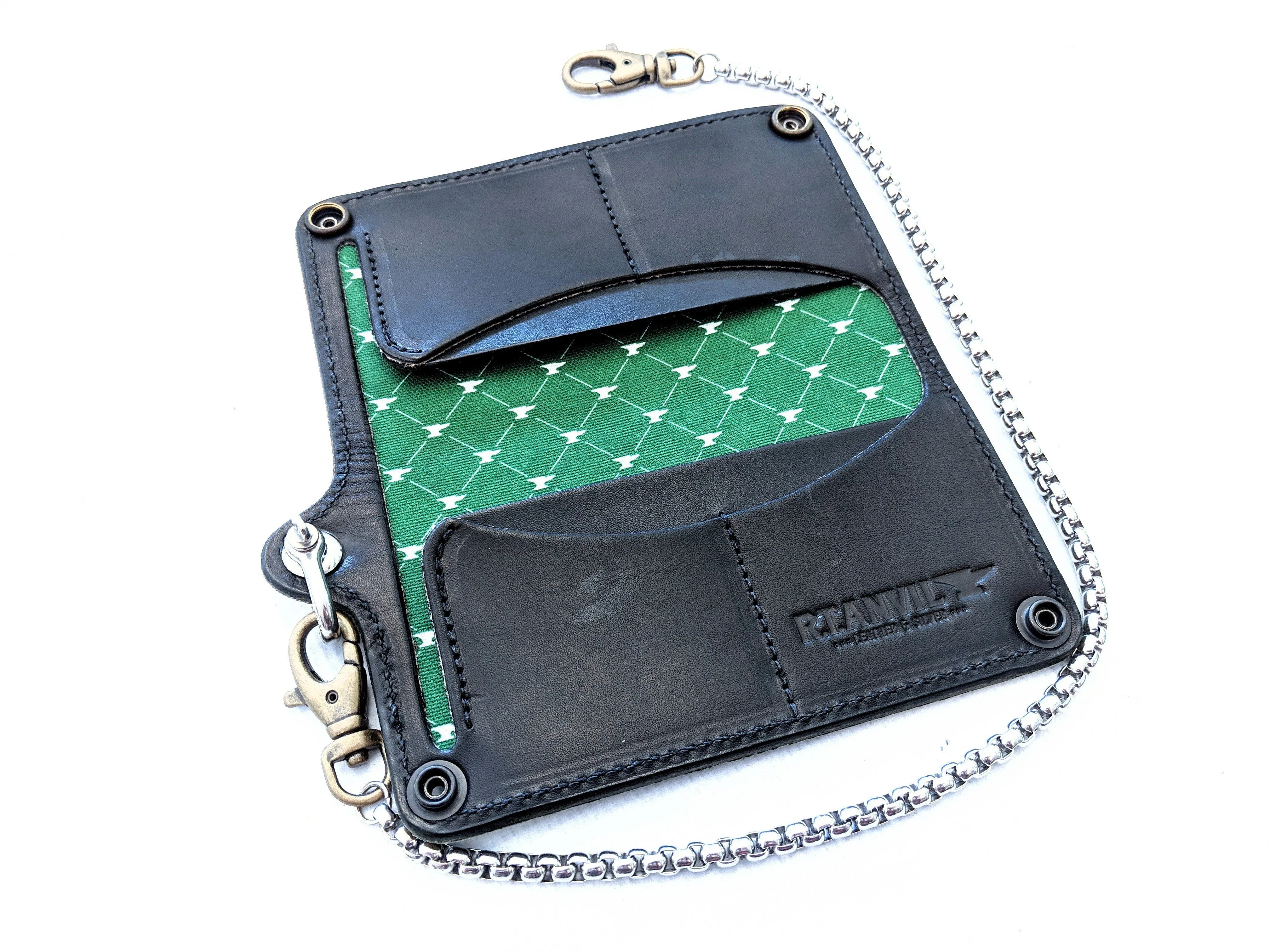 Long Biker Leather Chain Wallet - Verde