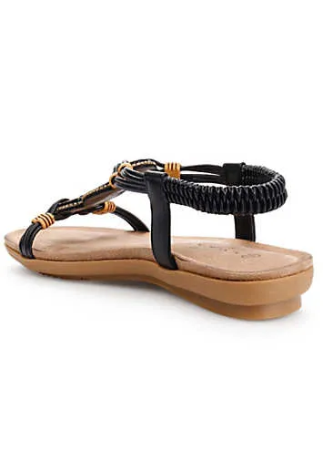 Lunar Black Bead Trim Sandals | Kaleidoscope