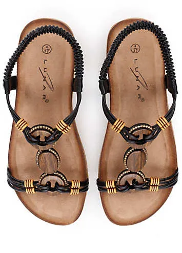 Lunar Black Bead Trim Sandals | Kaleidoscope