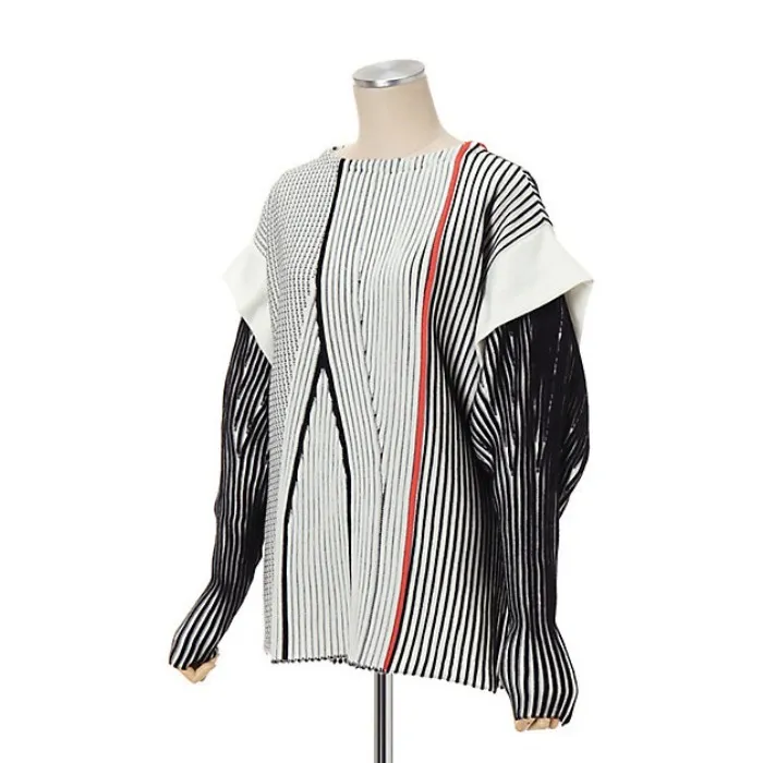 Mame kurogouchi  |Crew Neck Stripes Casual Style Wool Nylon Rib Street Style