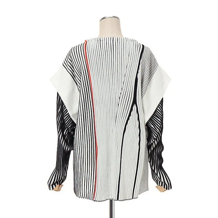 Mame kurogouchi  |Crew Neck Stripes Casual Style Wool Nylon Rib Street Style