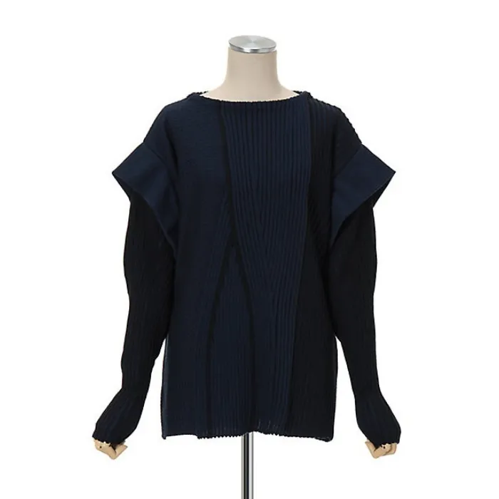 Mame kurogouchi  |Crew Neck Stripes Casual Style Wool Nylon Rib Street Style