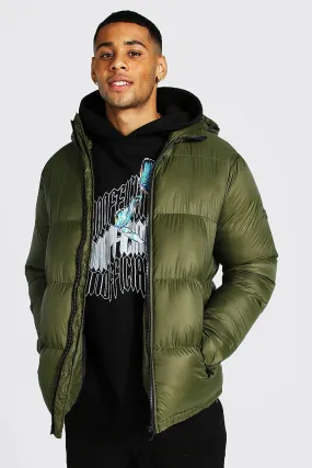 Man Branded Hand Filled Puffer | boohooMAN UK