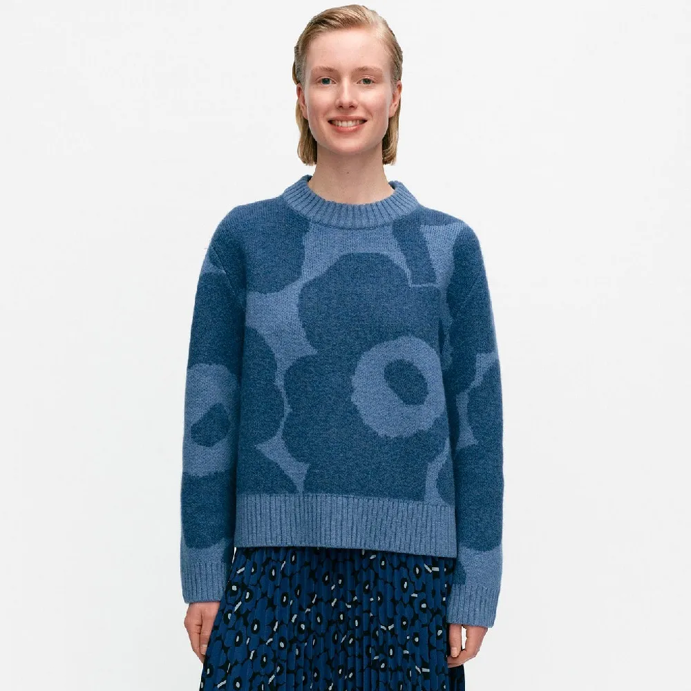 marimekko  |Crew Neck Flower Patterns Casual Style Wool Rib Long Sleeves