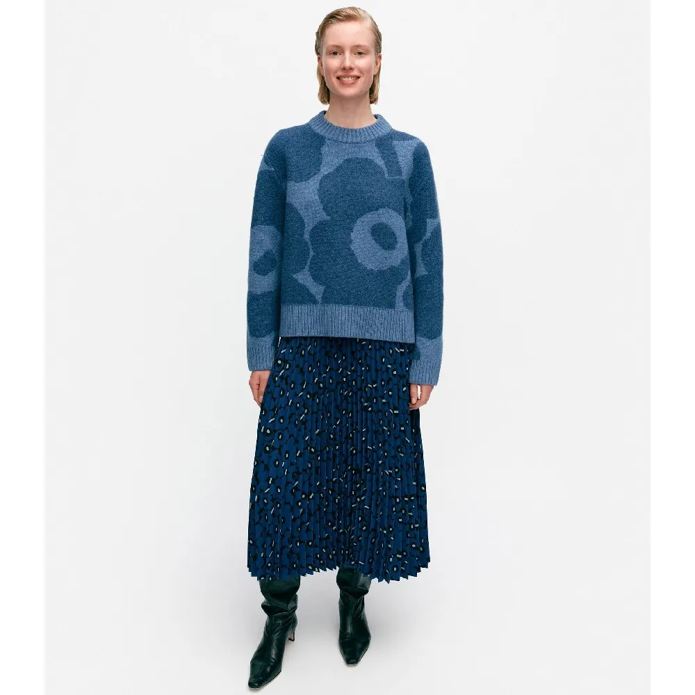 marimekko  |Crew Neck Flower Patterns Casual Style Wool Rib Long Sleeves