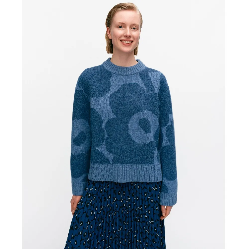 marimekko  |Crew Neck Flower Patterns Casual Style Wool Rib Long Sleeves