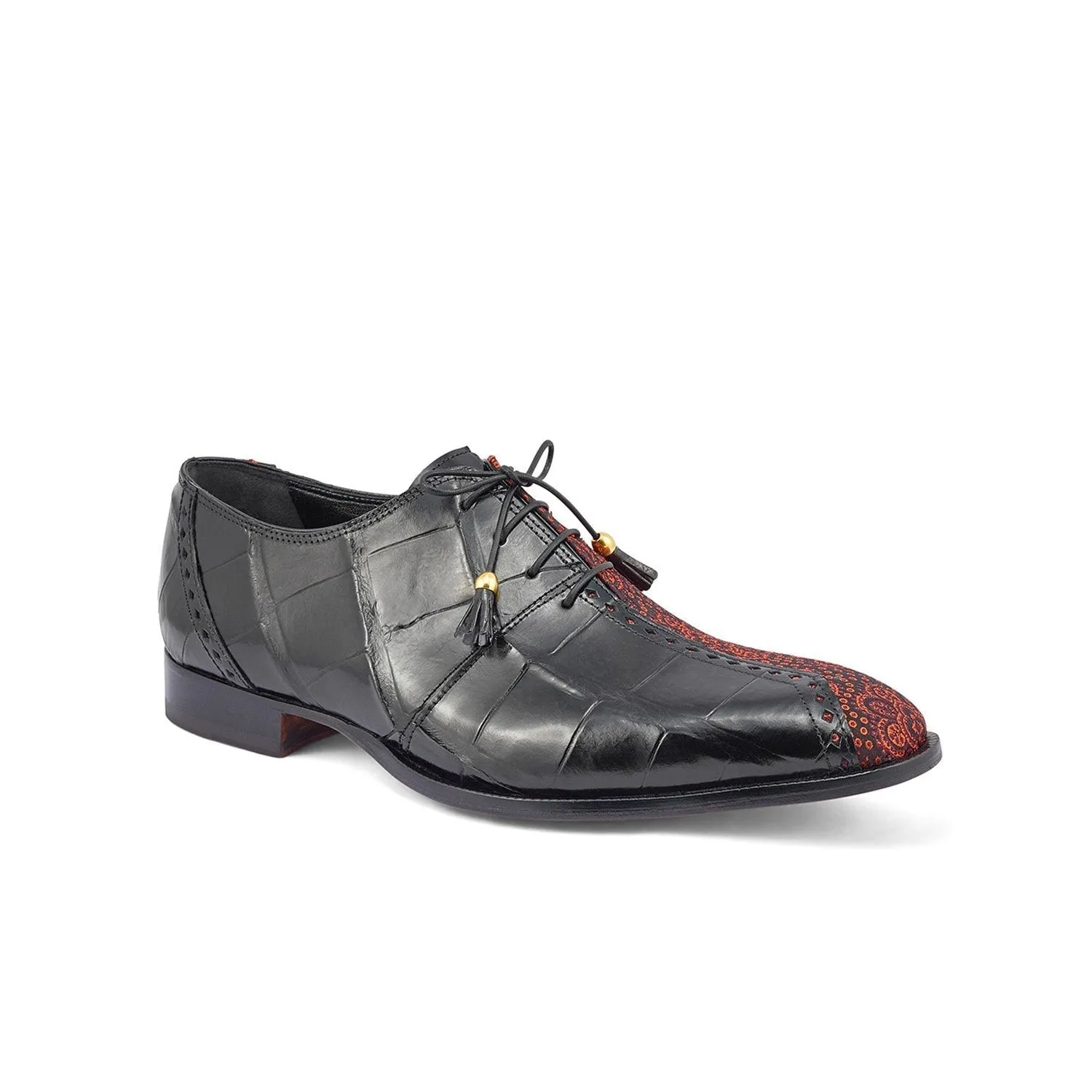 Mauri 4975/2 Two Face Men's Shoes Black & Coral Red Exotic Alligator / Matahari Fabric Oxfords (MA5399)