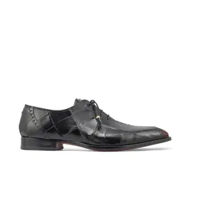 Mauri 4975/2 Two Face Men's Shoes Black & Coral Red Exotic Alligator / Matahari Fabric Oxfords (MA5399)