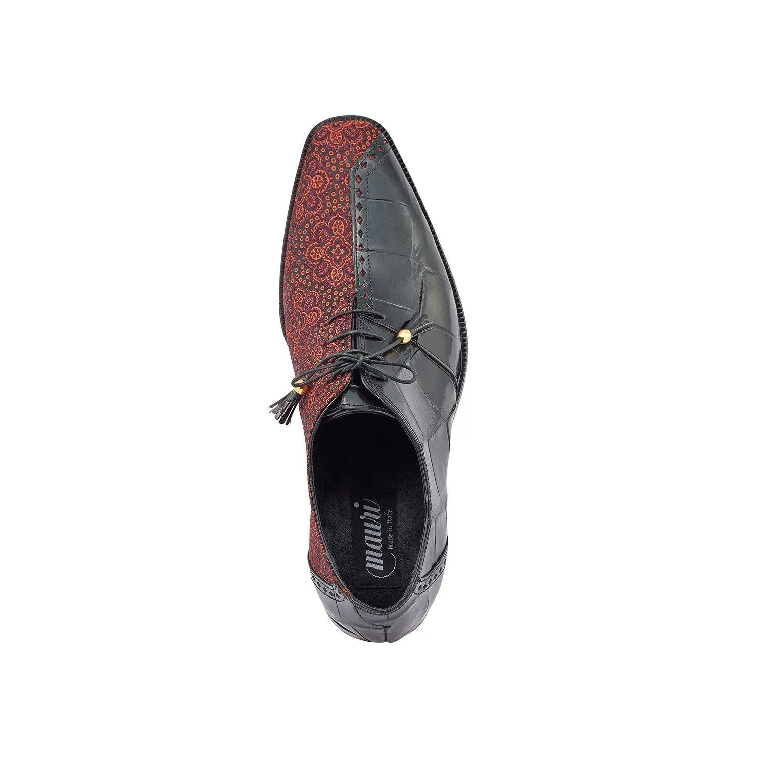 Mauri 4975/2 Two Face Men's Shoes Black & Coral Red Exotic Alligator / Matahari Fabric Oxfords (MA5399)