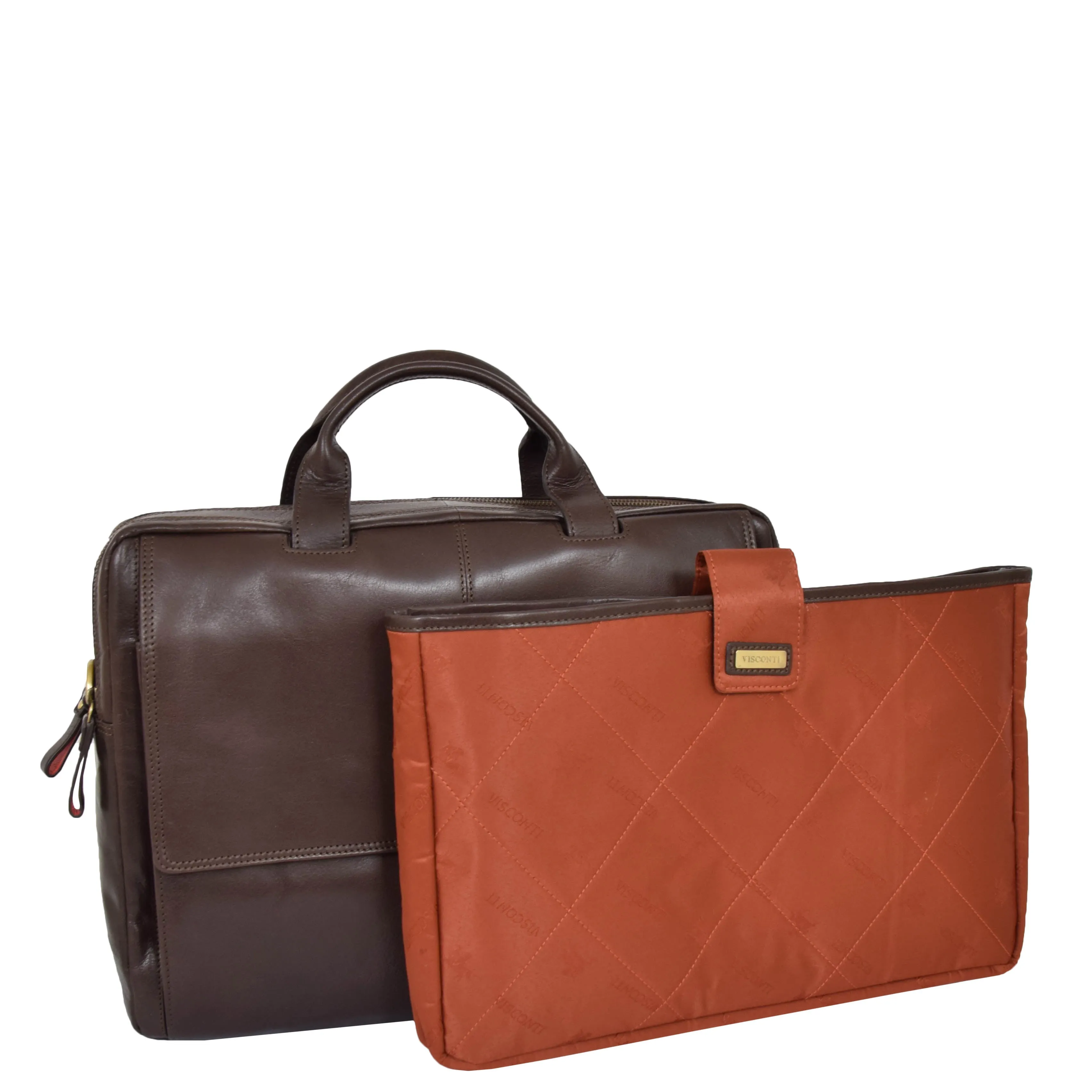 Mens Leather Briefcase with Laptop Compartment Bennett Brown