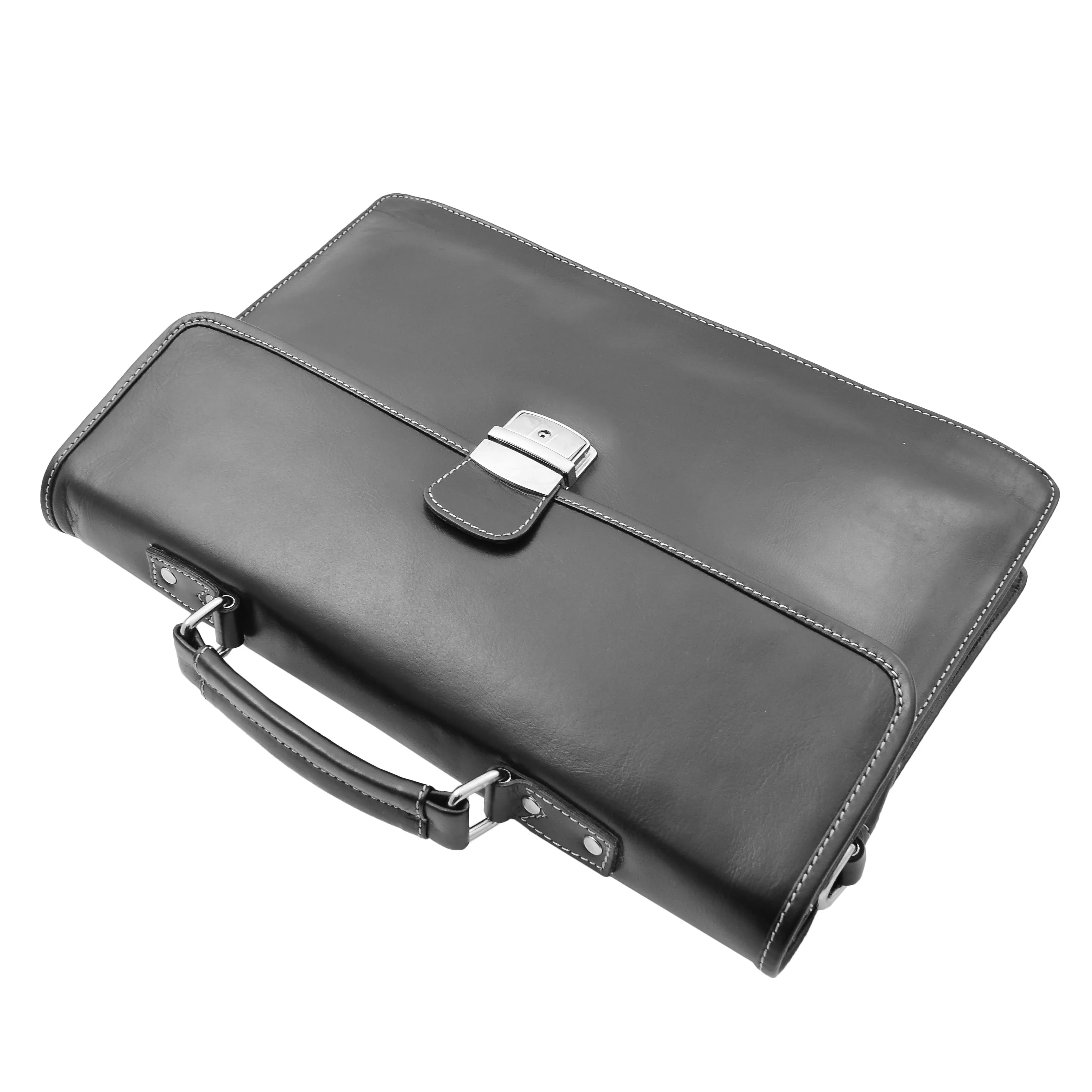 Mens Leather Slimline Organiser Briefcase HOL7141 Black