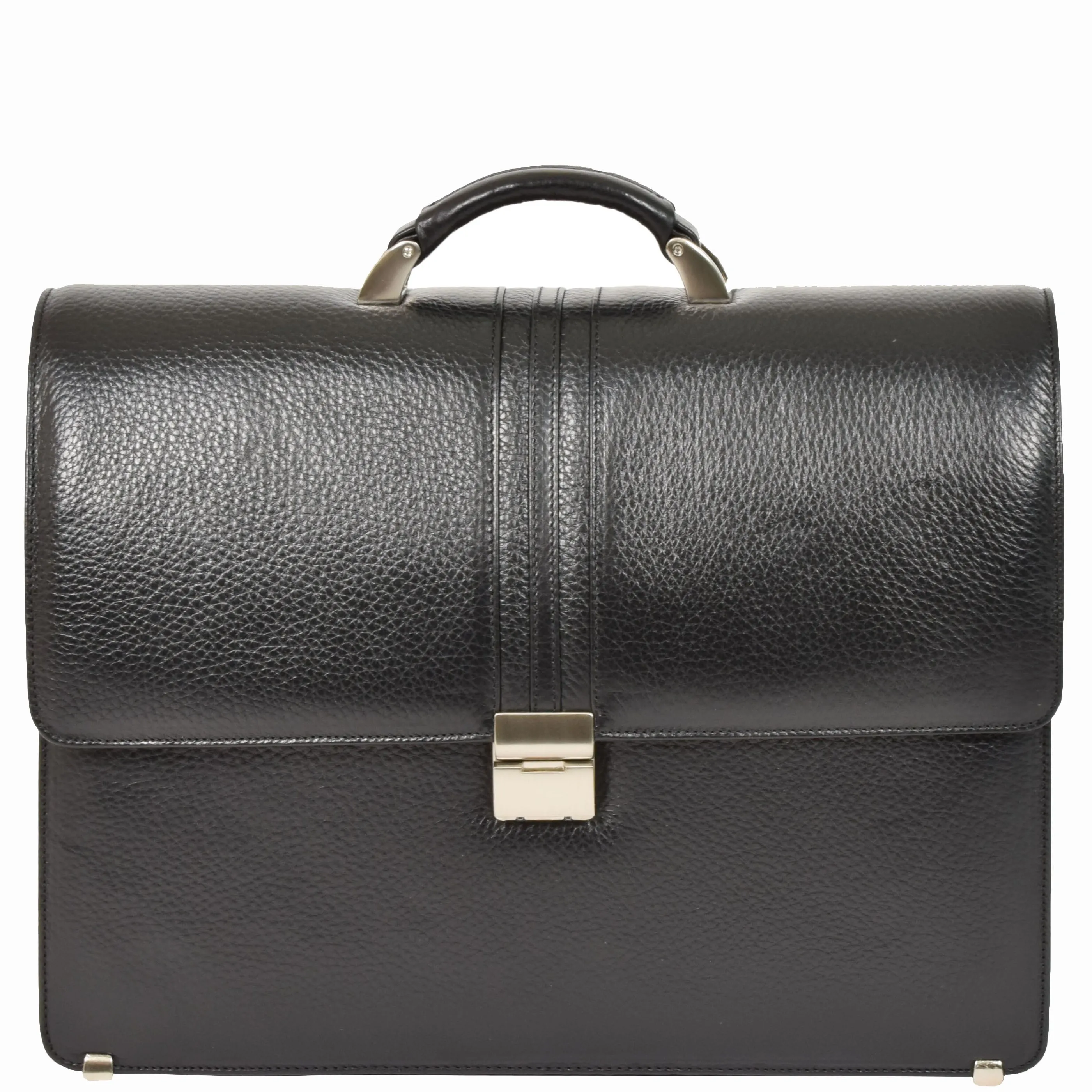 Mens Real Leather Briefcase Classic Bag Organiser CARTER Black