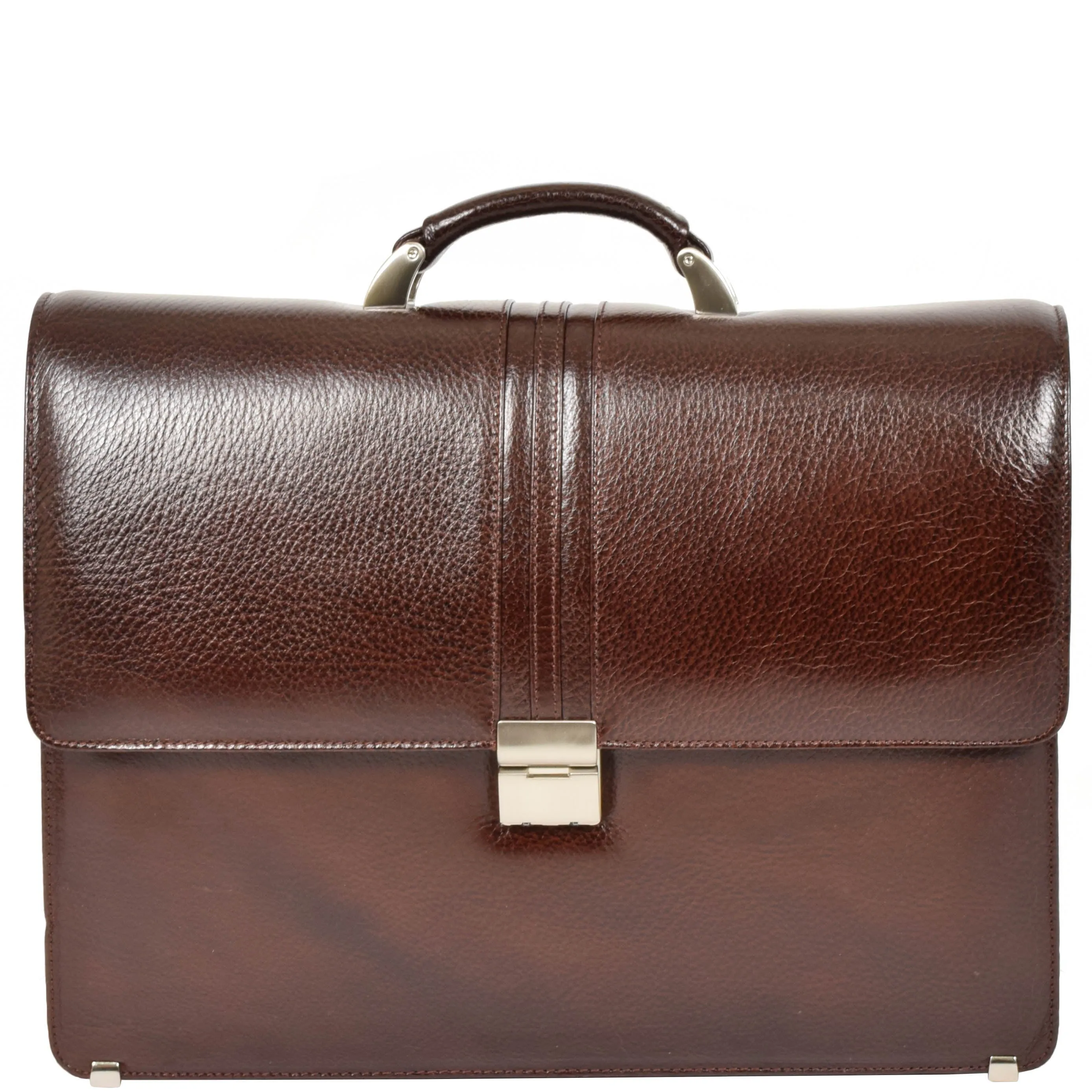 Mens Real Leather Briefcase Classic Bag Organiser CARTER Brown