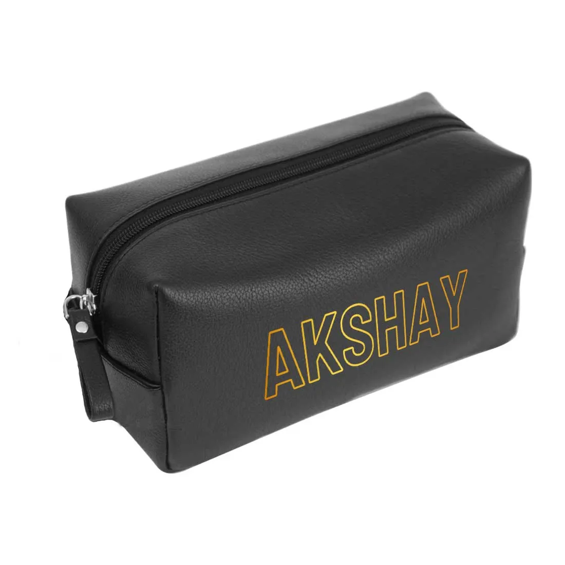 Mens Travel Pouch Bag with Name- Black PU Leather Pouch