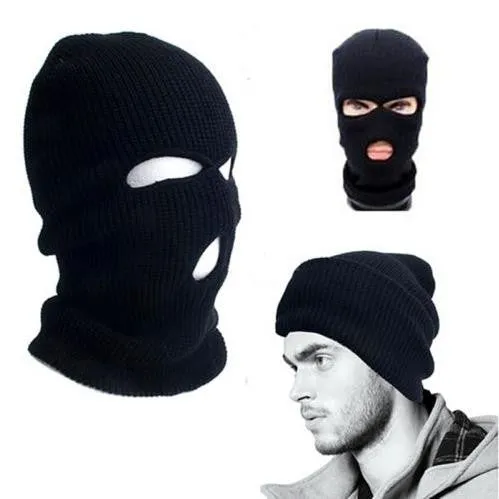 Men's Warm Black Full Face Cover Ski Three Holes Mask Cap Beanie Hat SM6