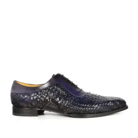 Mezlan S20702 Men's Shoes Blue Woven Leather Dress/ Formal Laceup Oxfords (MZS3617)