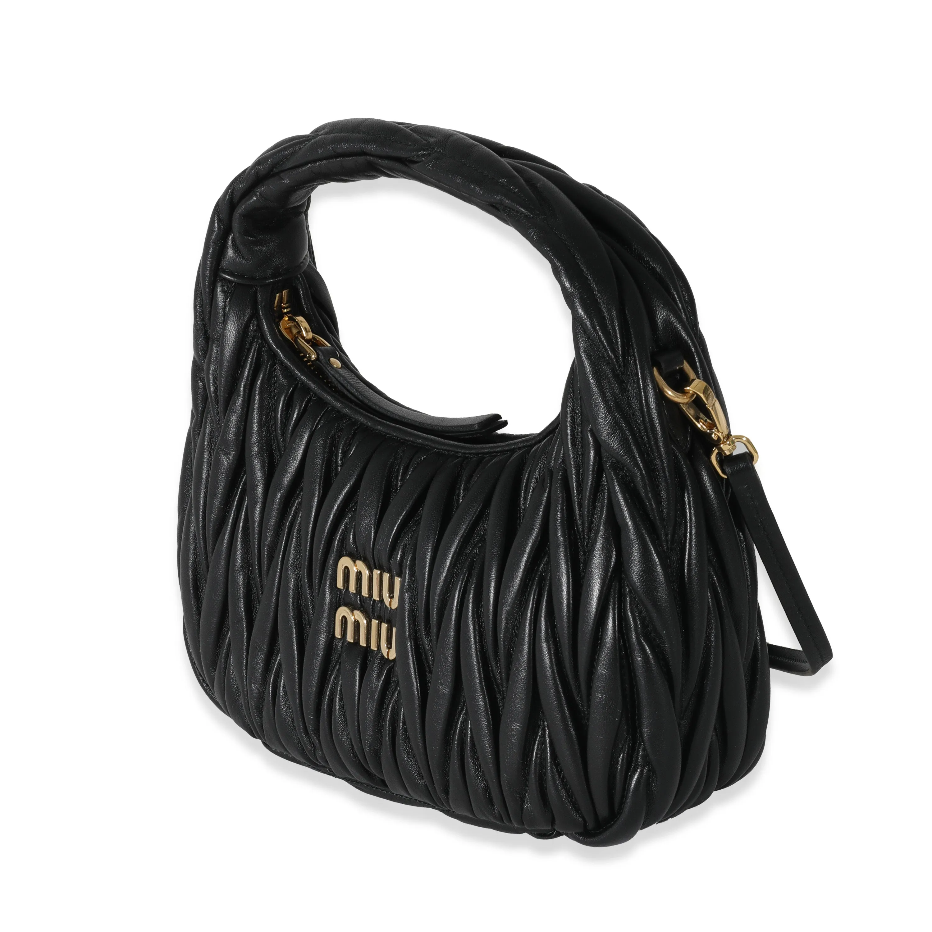 Miu Miu Black Nappa Matelassé Mini Wander Hobo