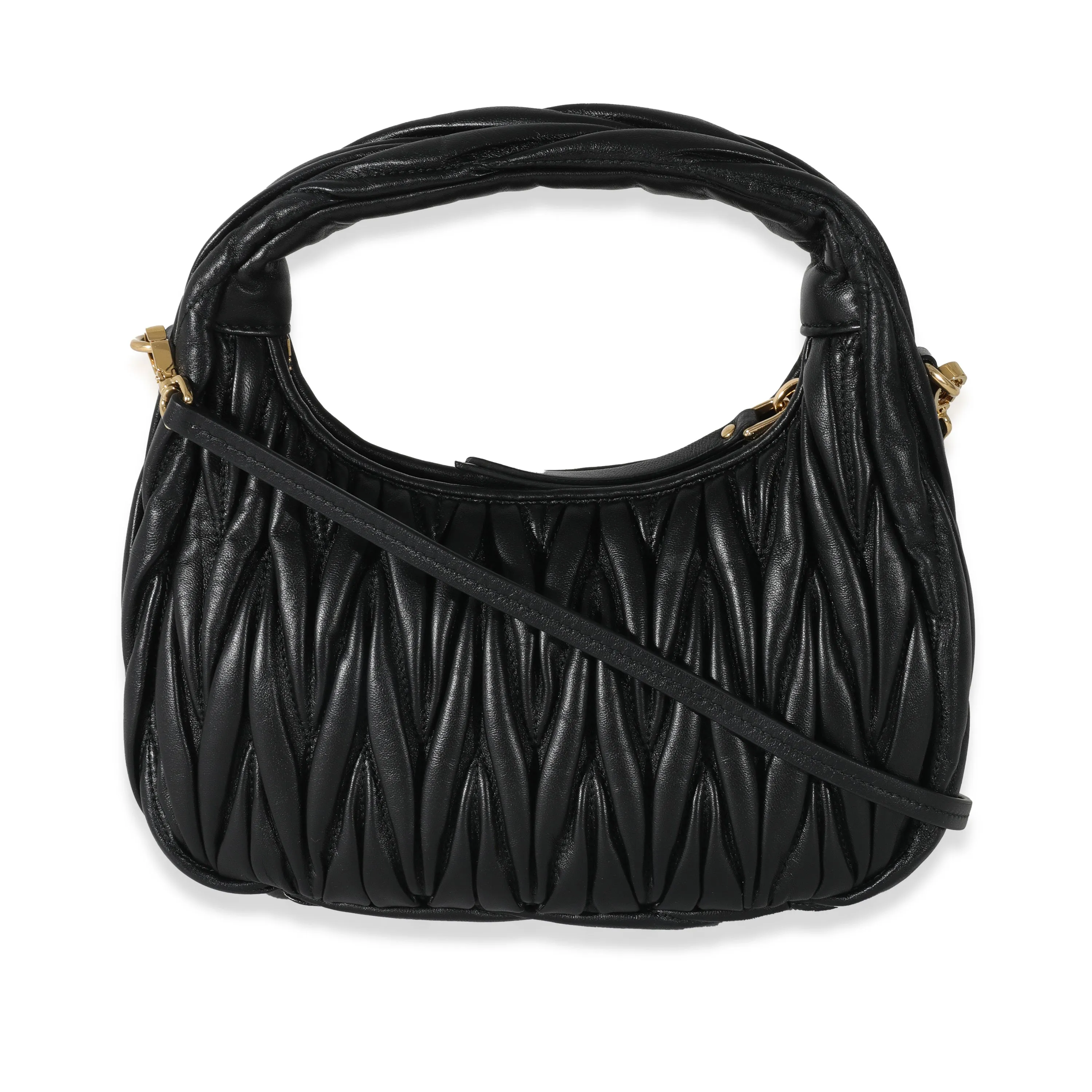 Miu Miu Black Nappa Matelassé Mini Wander Hobo