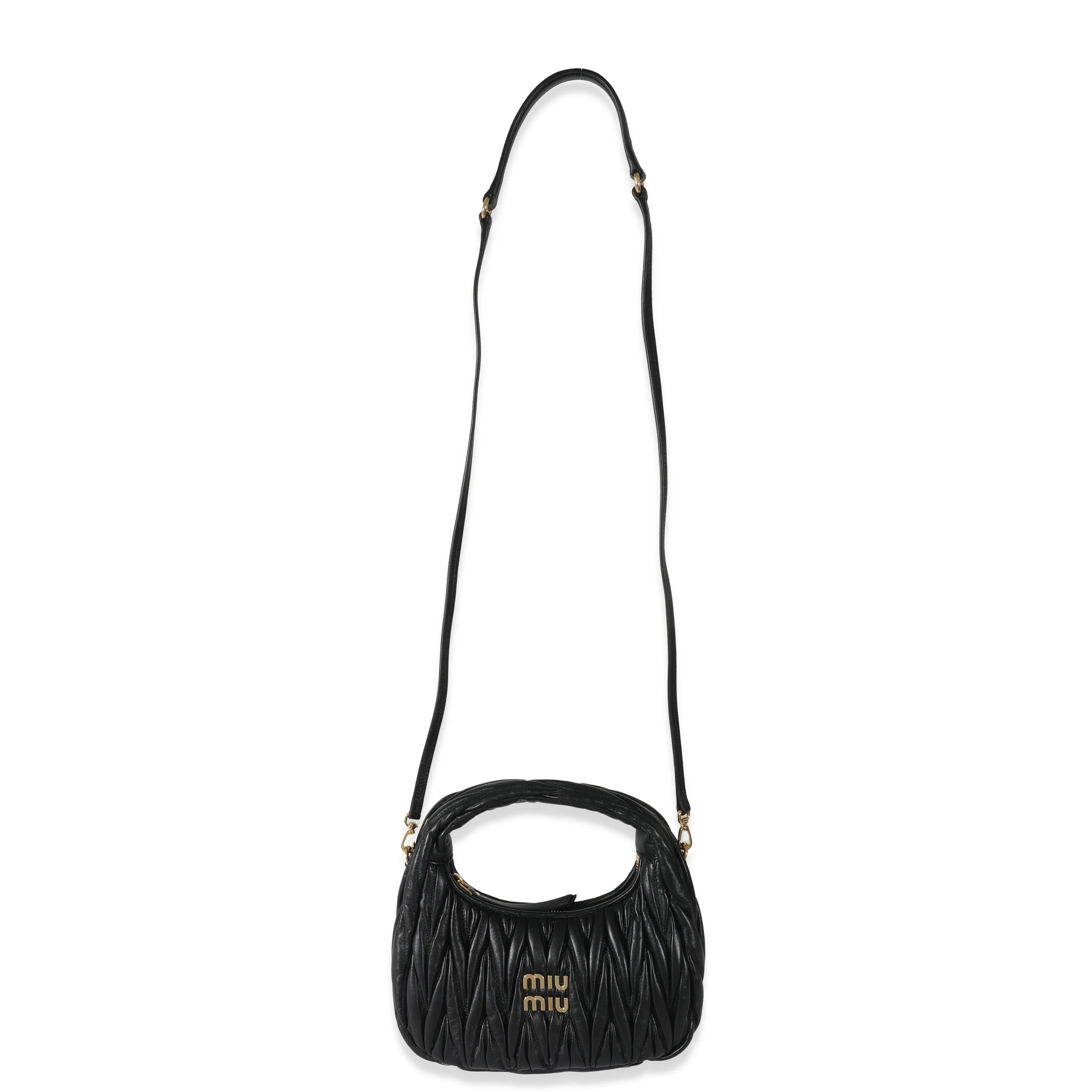 Miu Miu Black Nappa Matelassé Mini Wander Hobo