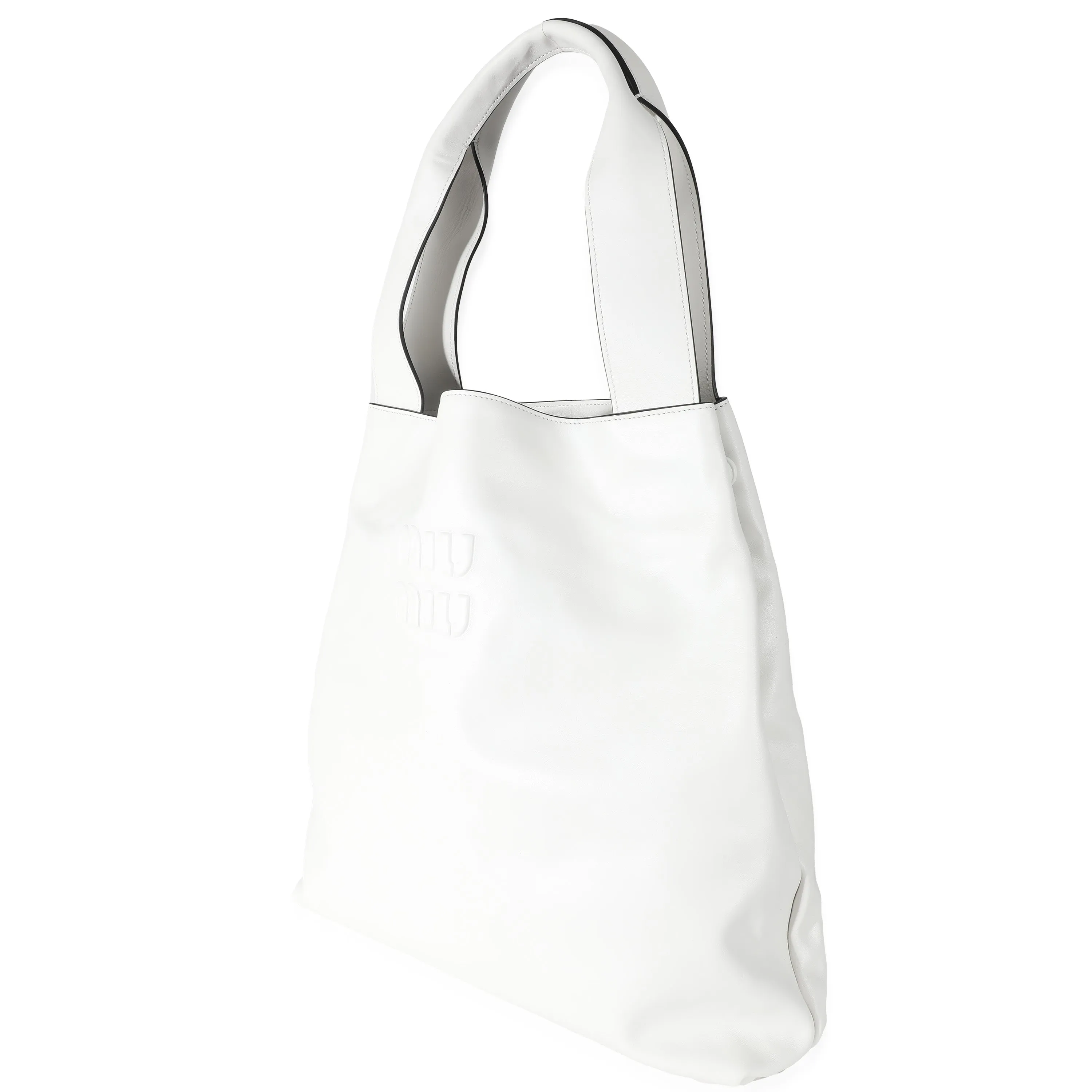 Miu Miu White Leather Logo Embossed Hobo