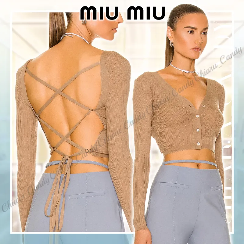 MiuMiu  |Casual Style Wool Long Sleeves Plain Party Style