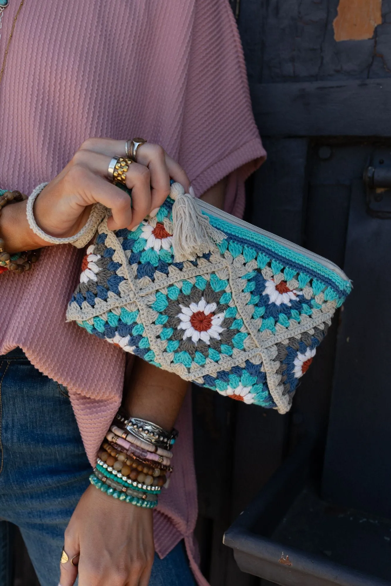 Mosaic Moods Crochet Pouch - Periwinkle