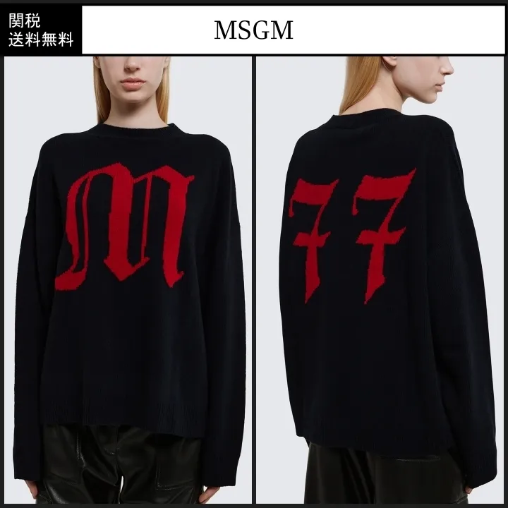 MSGM  |Crew Neck Casual Style Wool Office Style Logo