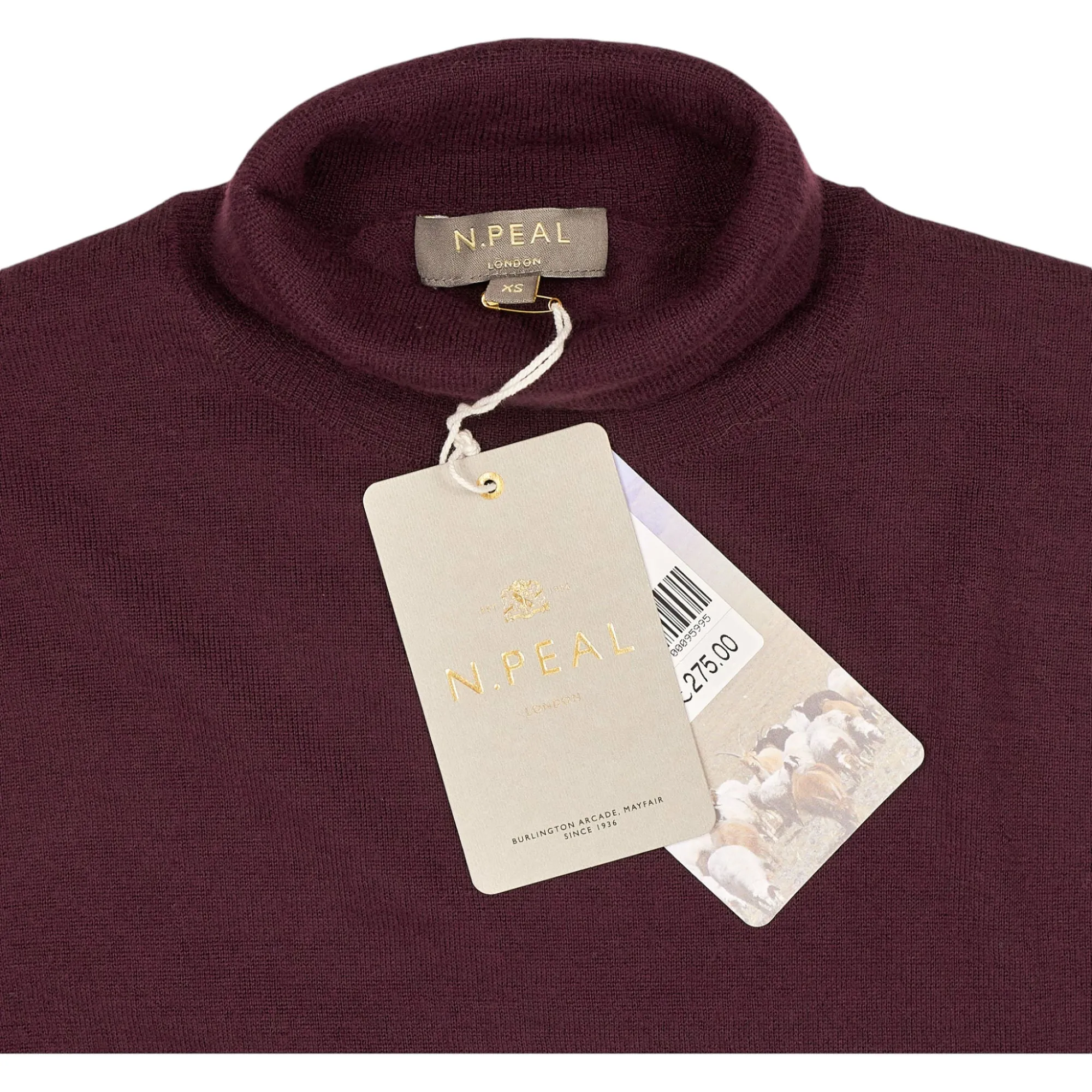 N Peal Burgundy Cashmere Turtleneck Jumper