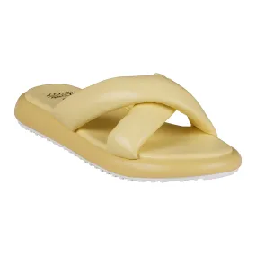 Nalani Yellow Cross-Strap Slide Flat Sandals