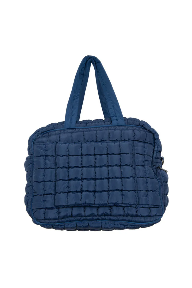 Navy Quilted Duffel Weekender Bag w/ Pass-Thru Slip