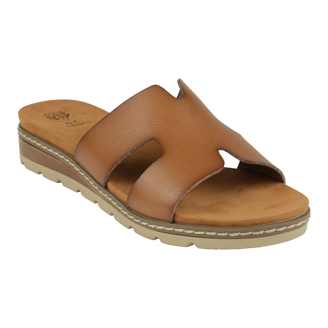 Nellie Tan Cut-Out Slide Flat Sandals