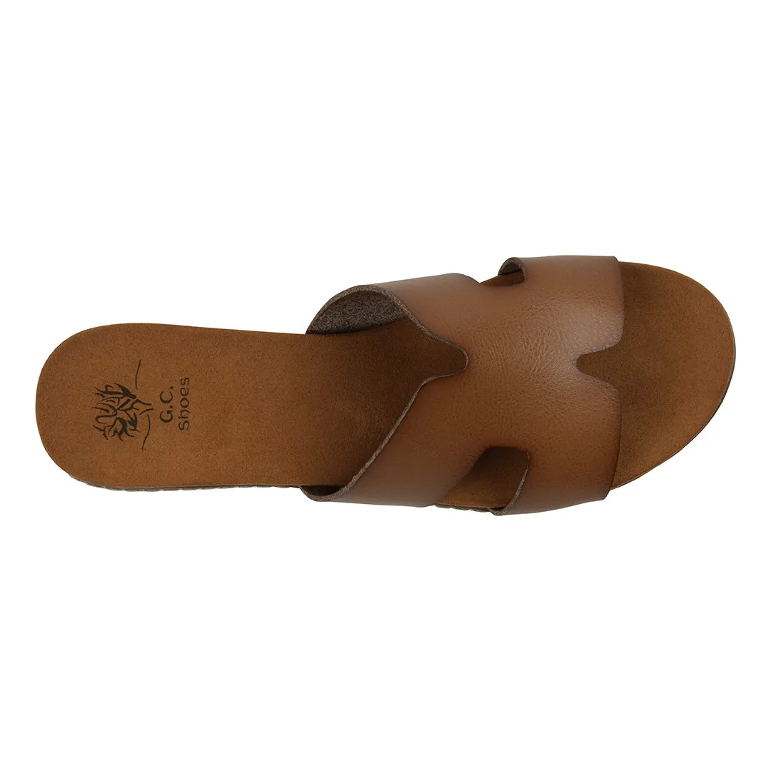 Nellie Tan Cut-Out Slide Flat Sandals