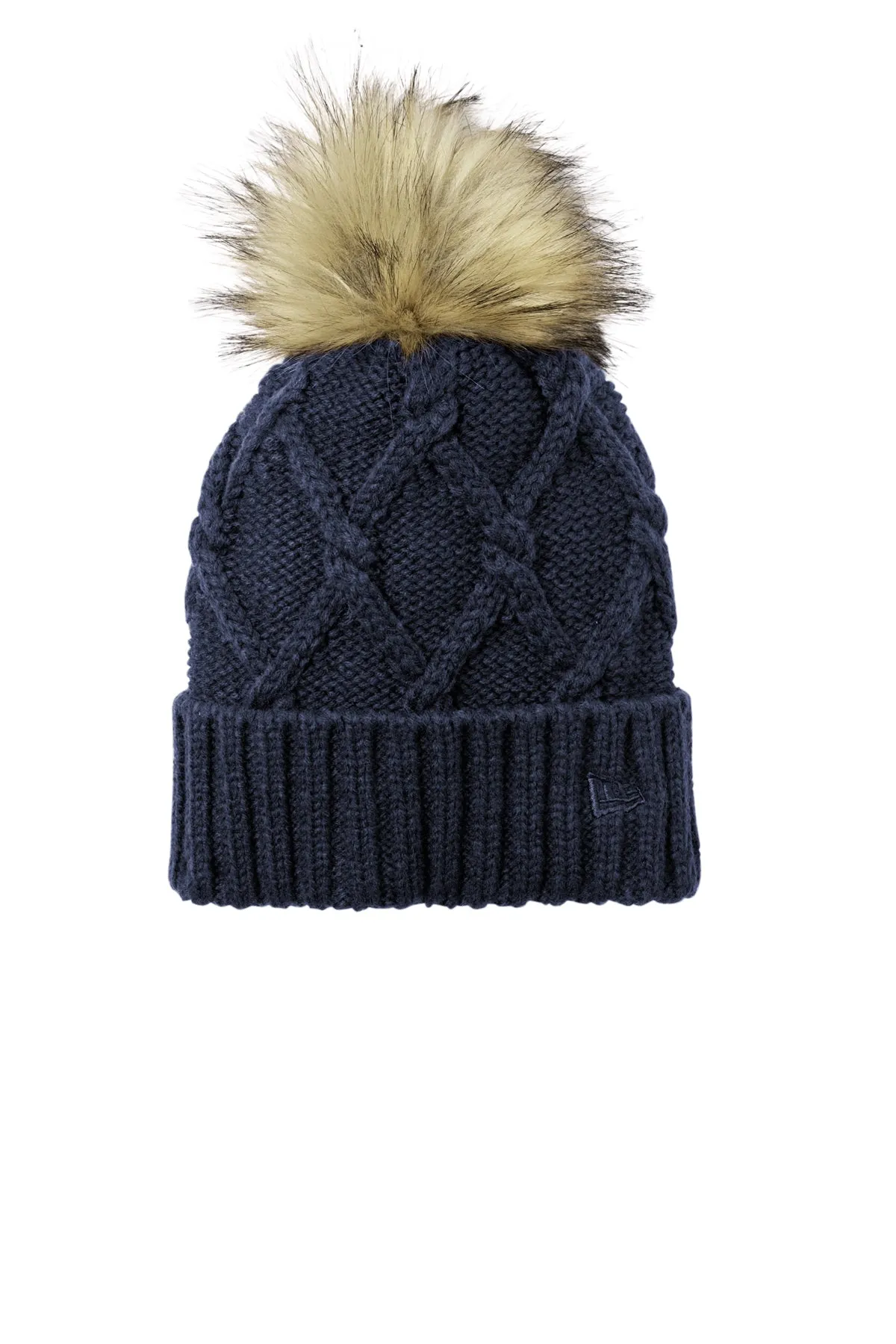 New Era Faux Fur Pom Beanies, Deep Navy