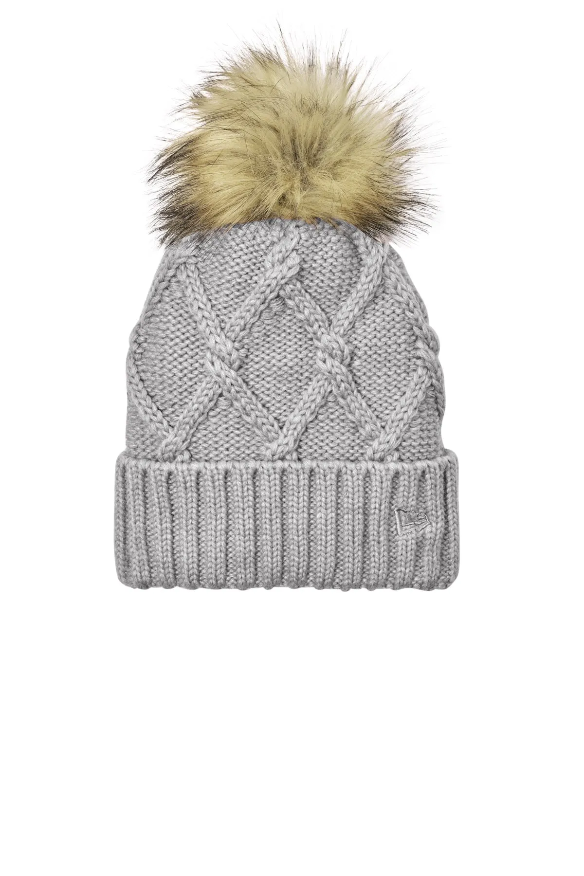 New Era Faux Fur Pom Beanies, Heather Grey