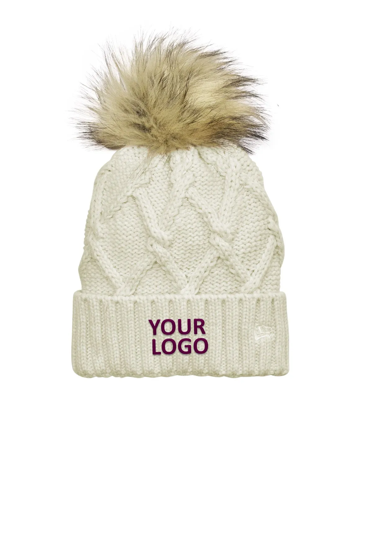 New Era Faux Fur Pom Beanies, Ivory